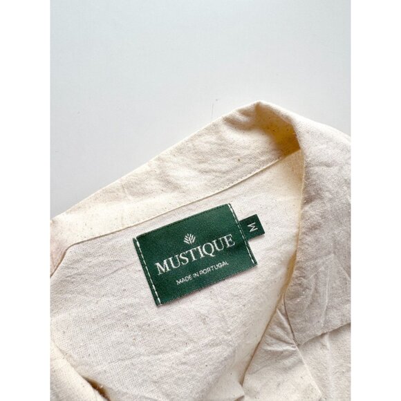 MUSTIQUE Ivory 100% Cotton Canvas Short Sleeve Bowling Camp Shirt, Size M - Picture 8 of 10